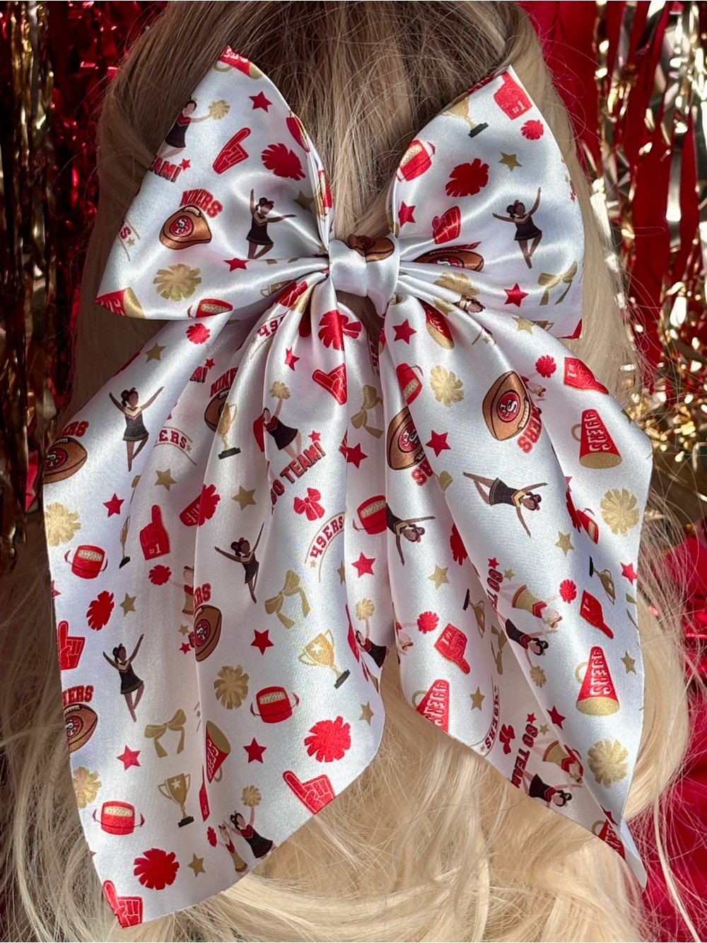 White San Francisco Forty Niners Oversized Hair Bow 49ers Football accessories